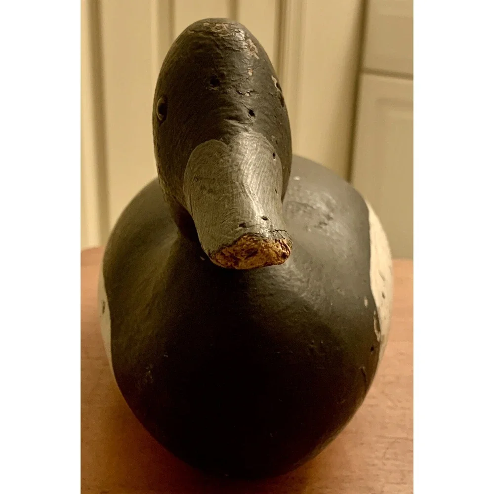 Vintage Carved‎ & Painted Wooden Duck Decoy Blue Bill Weighted Factory Decoy